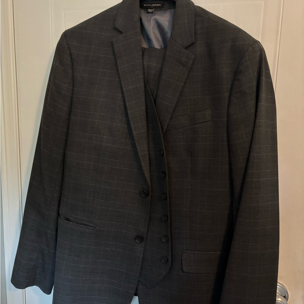 Banana Republic Charcoal Plaid Suit